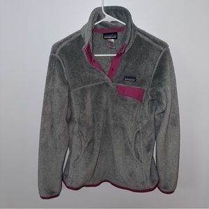 Patagonia Re-Tool Snap-T® Fleece Pullover Light Gray with pink trim, medium